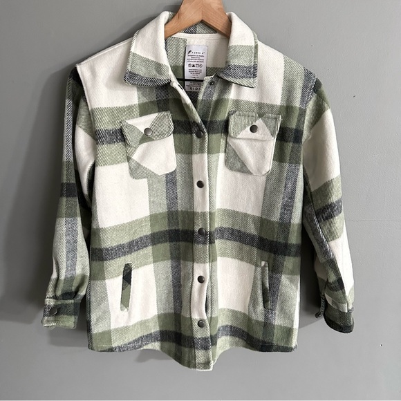 Fornia Snap-Button Flannel Shacket | Green and Cream | YOUTH LARGE - Picture 1 of 8